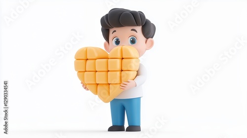 Smiling Boy Holding a Large Heart Shaped Mango 3D Render