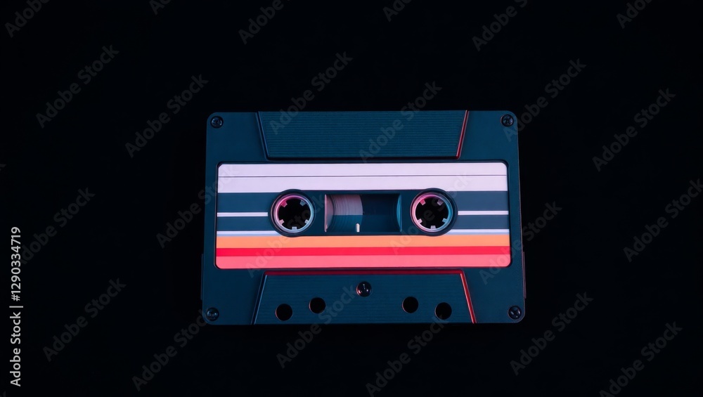 Fototapeta premium Cassette Tape on Black 80s Music Icon