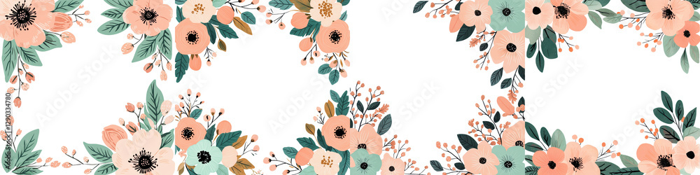 Beautifully illustrated vibrant floral wreath with lush botanical foliage flowers and blooms in a seamless repeating pattern Ideal for nature inspired spring or summer themed decor background Beautifully illustrated vibrant floral wreath with lush botanical foliage flowers and blooms in a seamless repeating pattern Ideal for nature inspired spring or summer themed decor background