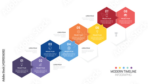 Infographics Hexagon arrow symbol timeline business 8 steps to success template.