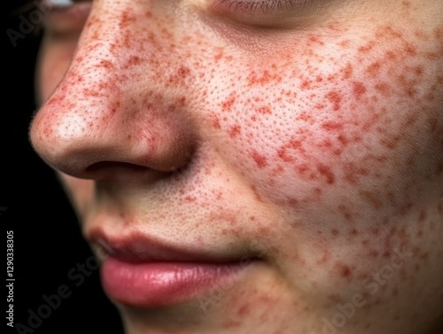 Close-up of fair skin with rosacea and redness, dermatology and skincare focus