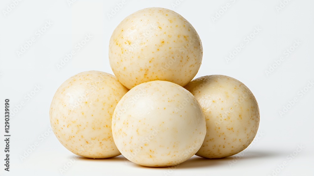 Stacked Round Light Beige Food Items On White Background Stacked Round Light Beige Food Items On White Background