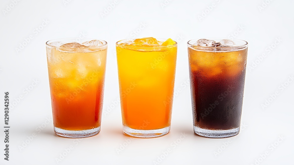 Three Colorful Iced Drinks on White Background Three Colorful Iced Drinks on White Background