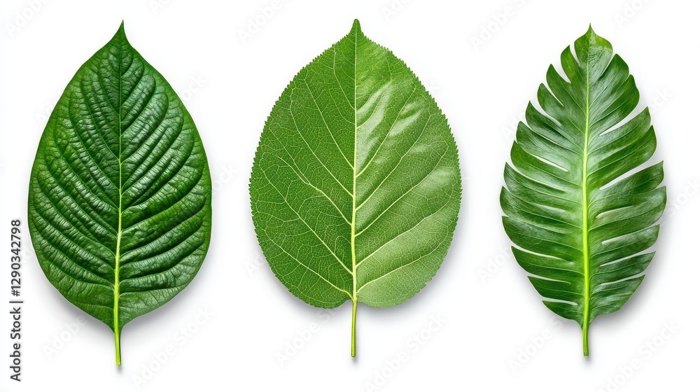 Fototapeta premium Three Different Green Leaves On White Background