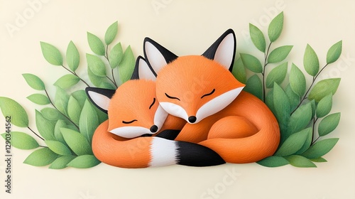 Two Sleeping Foxes Amongst Lush Green Foliage