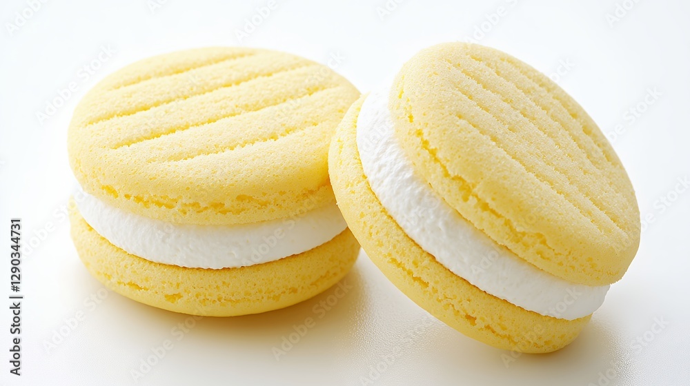 Two Yellow Sandwich Cookies with White Cream Filling Two Yellow Sandwich Cookies with White Cream Filling
