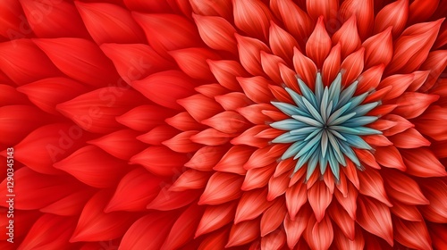 Vibrant Red Flower Pattern With Teal Center