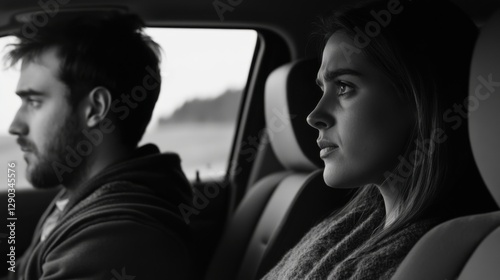 Relationship tension in a car ride. Featuring silent frustration and emotional detachment photo