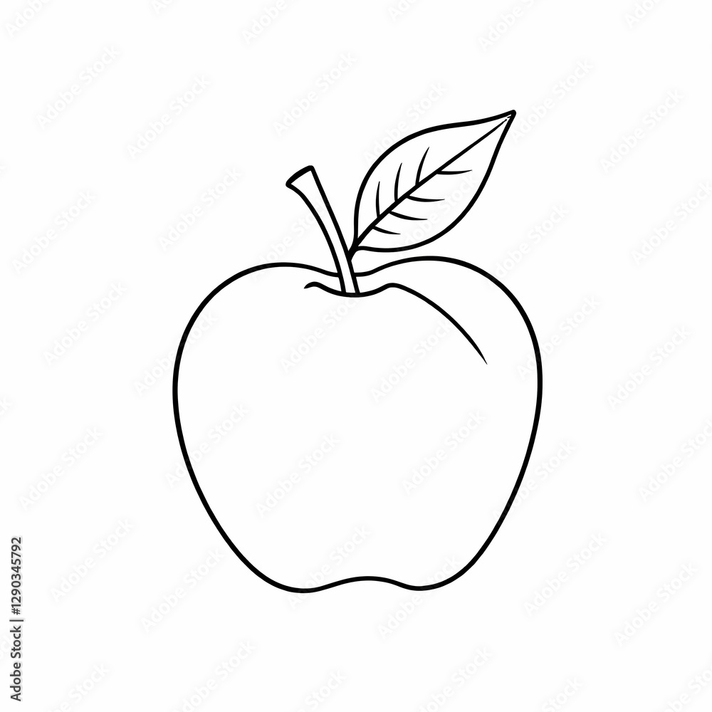Simple Apple Outline with Single Leaf in Black and White Minimalist Line Drawing Iconic Fruit Vector Graphic Simple Apple Outline with Single Leaf in Black and White Minimalist Line Drawing Iconic Fruit Vector Graphic