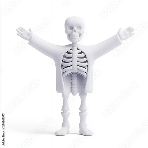 White Cartoon Skeleton Figure A Minimalist 3D Rendering