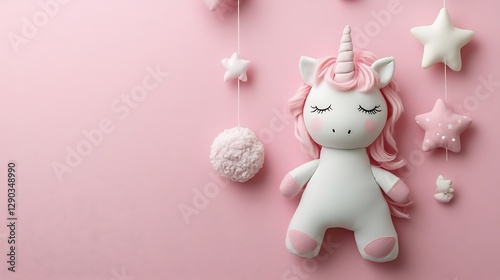 Cute Unicorn Baby Mobile on Pink Background