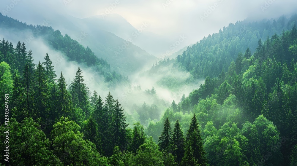 Obraz premium Misty Mountain Forest Landscape Serene Nature Photography