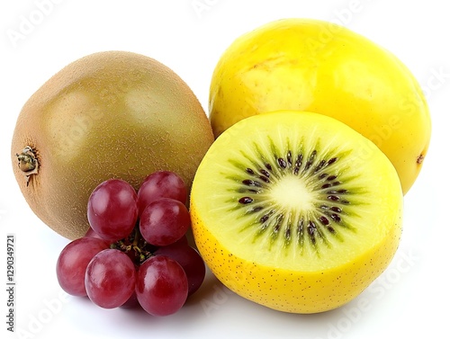 Kiwi fruit with grapes on white background
