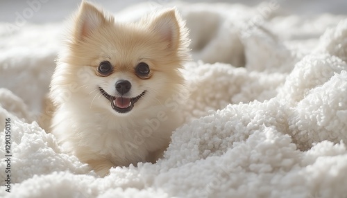 Puppy nestled in a blanket