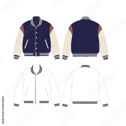 vector illustration of varsity jacket with color combination on sleeves that can be changed color with white background