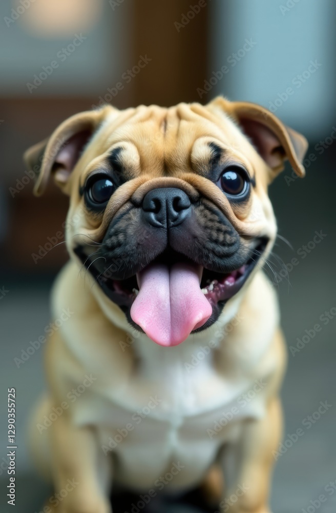 Portrait of happy pug puppy panting and smiling Portrait of happy pug puppy panting and smiling