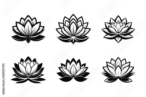 White Water Lily (Nymphaea nouchali) silhouette vector illustration