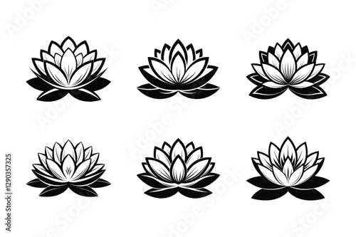 White Water Lily (Nymphaea nouchali) silhouette vector illustration