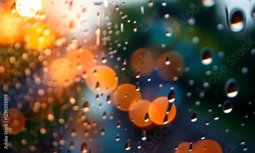Rainy night city lights through window. Possible use Stock photo photo