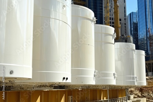 Large White Industrial Storage Tanks