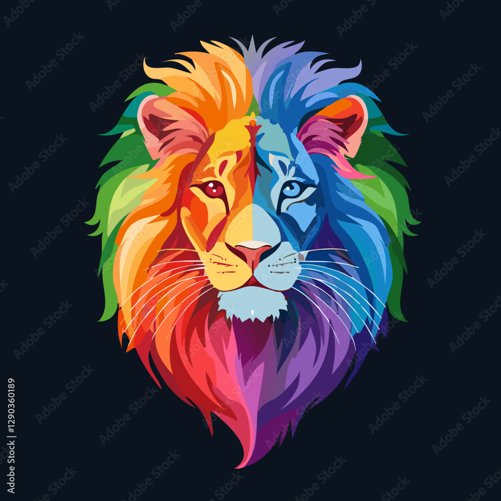 Illustration of Fierce Roaring Lion with Vibrant Multicolor Mane Illustration of Fierce Roaring Lion with Vibrant Multicolor Mane