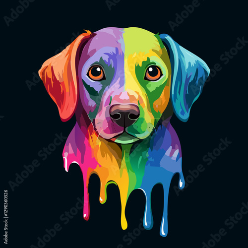 Vibrant Colorful Dripping Dog Illustration on Dark Background