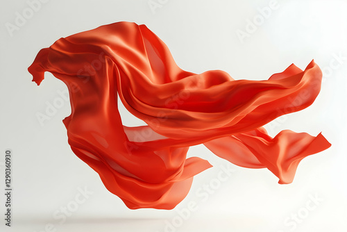 Red silk fabric flying in the wind, isolated on a white background
