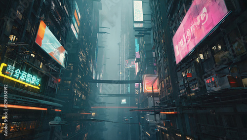Colorful Cyberpunk Megacity illustration background