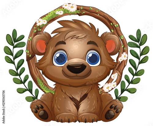 Cute Bear with Floral Wreath