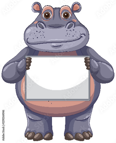 Hippo Holding a Blank Sign