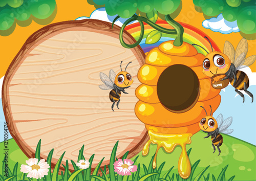Bees and Honeycomb in a Sunny Meadow
