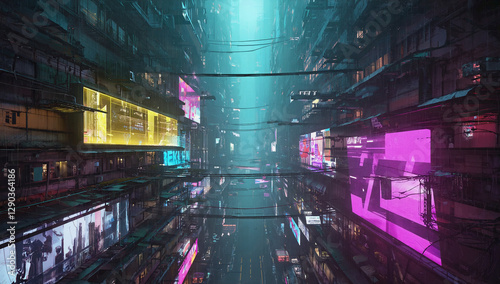 Colorful Cyberpunk Megacity illustration background