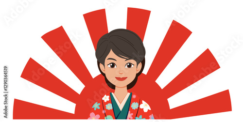 Traditional Japanese Woman with Rising Sun