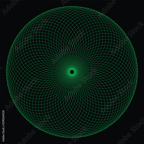 Intricate geometric sphere with color grid pattern.