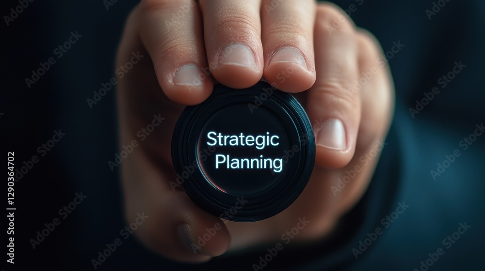 Fototapeta premium Handholding a Lens with Strategic Planning Text for Business Development and Vision Concept