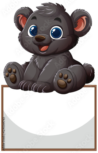 Cute Bear Sitting on Blank Sign