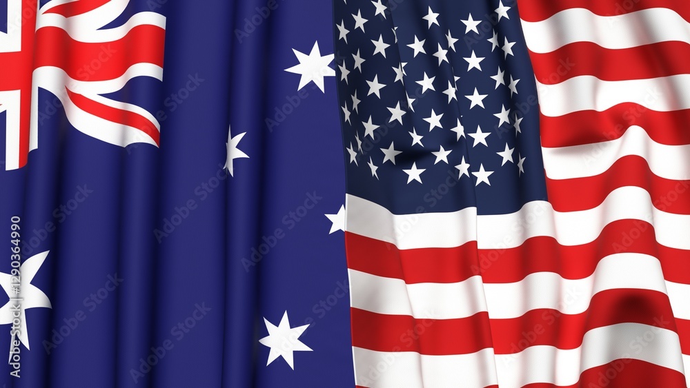 Fototapeta premium Flags of AUSTRALIA and USA with realistic cloth texture