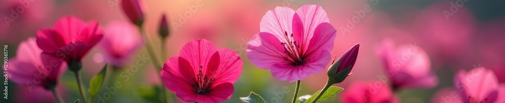Obraz premium Close-up of vibrant pink mallow flowers in bloom, floral, beauty