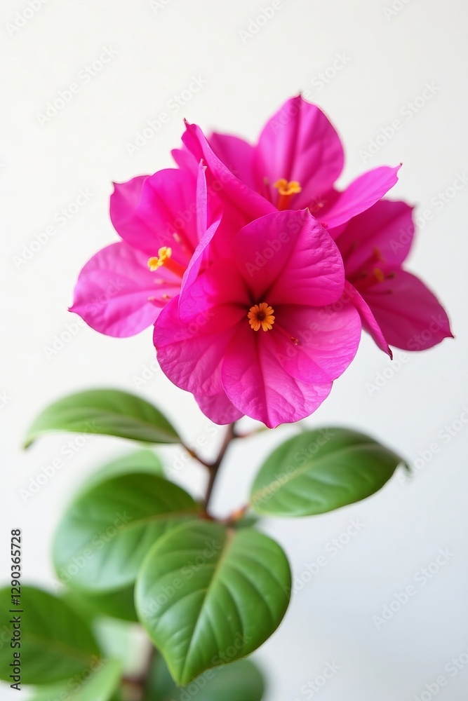 Obraz premium Close-up of vibrant pink bougainvillea flower plant on white background, vivid, isolated, bloom