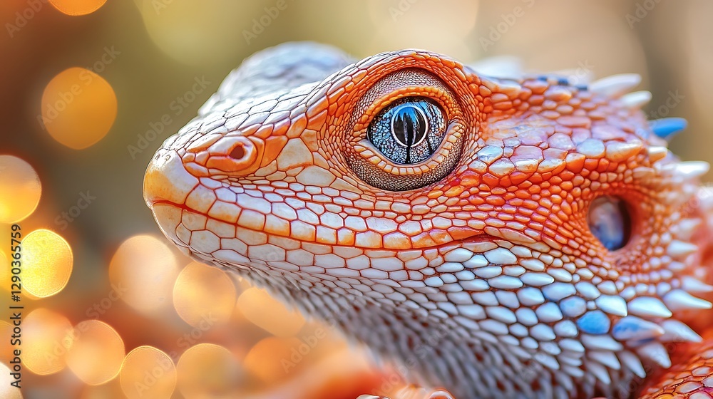 Obraz premium Close-up orange lizard head bokeh
