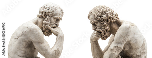 Set of marble statue philosophers isolated on transparent background	