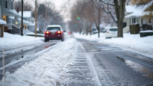 Slippery Sidewalks: Sidewalks dampened by rain or snowmelt, creating a slick, slippery surface that can be dangerous, making careful walking essential.
