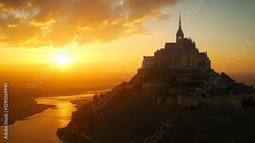 Aerial Sunset over Mont Saint-Michel photo