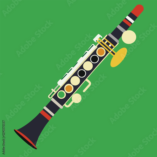Clarinet flat web icon. Clarinet logo design. Woodwind instrument clarinet sign silhouette solid black icon vector design. Musical instruments concept