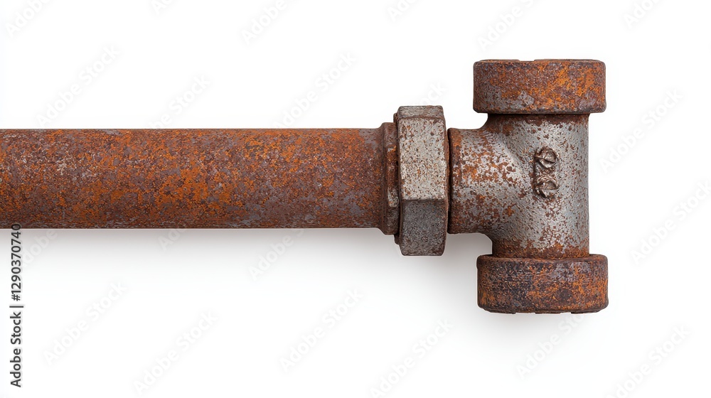 Rusty Industrial Pipe Fitting on White Background with Corrosion and Weathered Texture for Construction Projects Rusty Industrial Pipe Fitting on White Background with Corrosion and Weathered Texture for Construction Projects