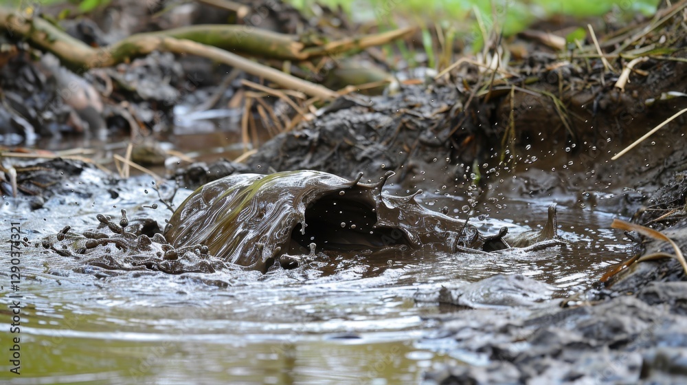 Wet Mud: A soft, sticky mixture of water and soil, often left behind after a rainstorm, creating a messy and difficult surface to navigate.
Wet Mud: A soft, sticky mixture of water and soil, often left behind after a rainstorm, creating a messy and difficult surface to navigate.