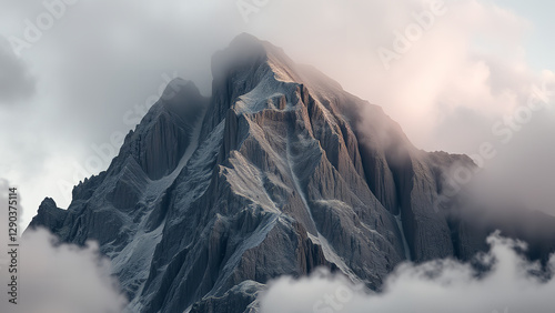 Shrouded Grandeur: Enigmatic Massif Veiled in Tendrils of Mist