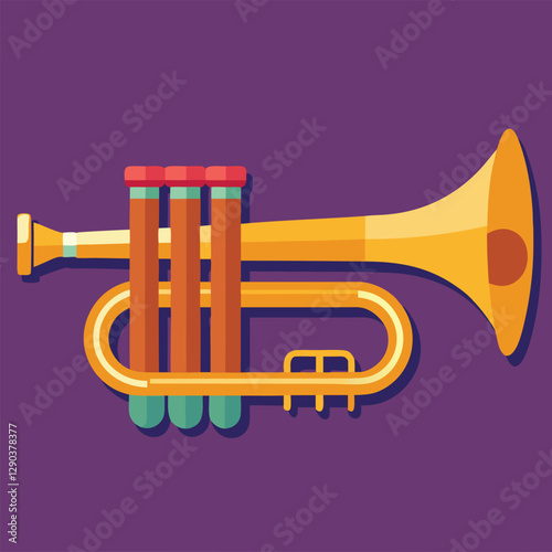 Vector hand drawn illustration of trumpet. Isolated on black.	