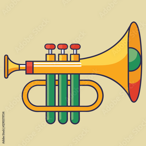 Vector hand drawn illustration of trumpet. Isolated on black.	