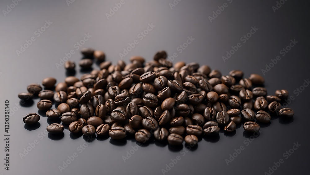 Fototapeta premium Premium Arabica Roasted Coffee Beans Close-Up on Black Background | Dark, Textured, Freshly Brewed Aesthetic